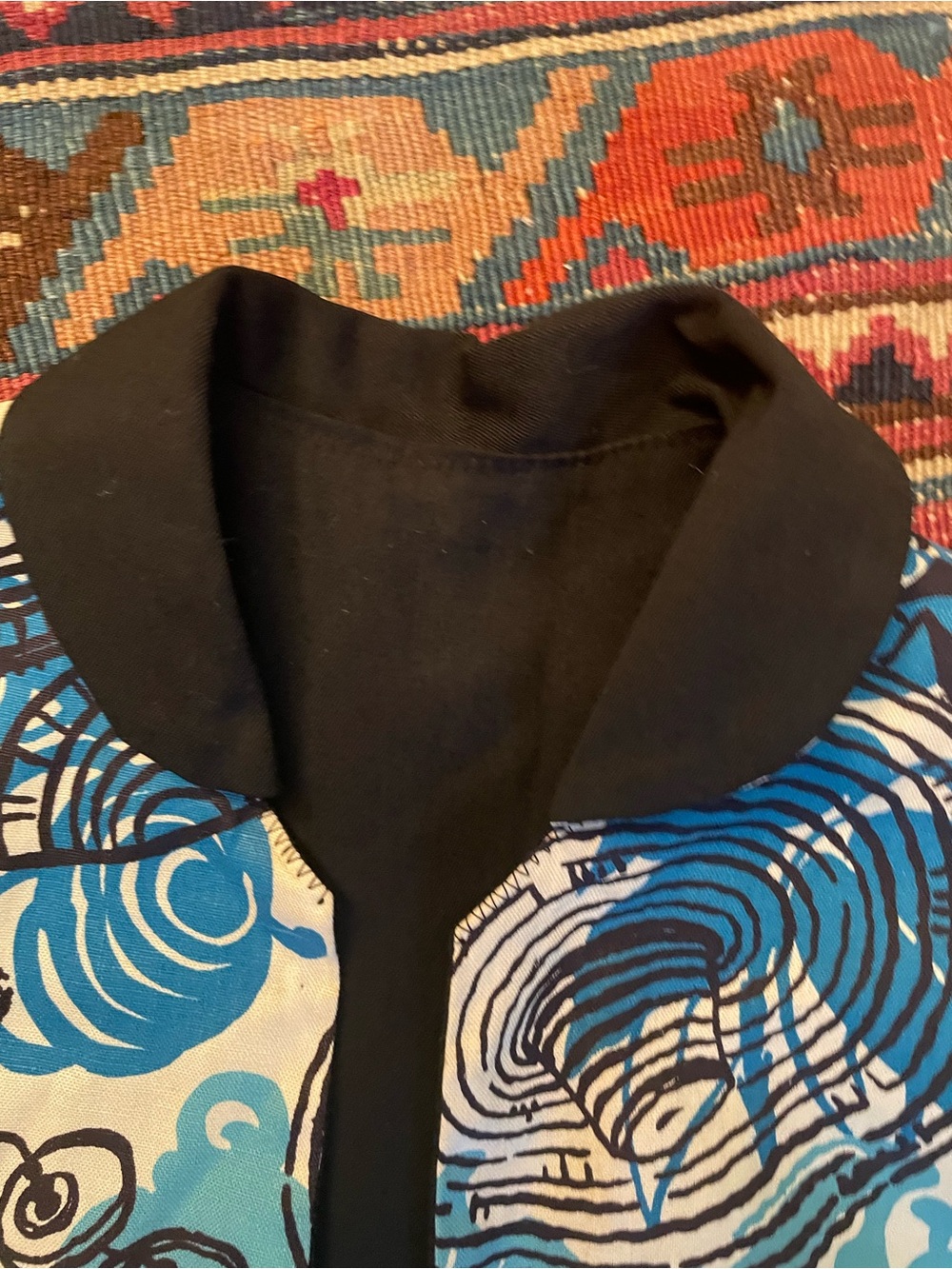 1950s Tiki Halter Circle Skirt Bolero 3pc Set Blue Black Cotton XS - Picture 13 of 15